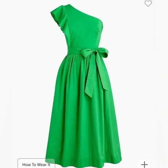 J Crew Dress Green One Shoulder Midi Dress NWT Size 6 Cotton Blend - Picture 1 of 8